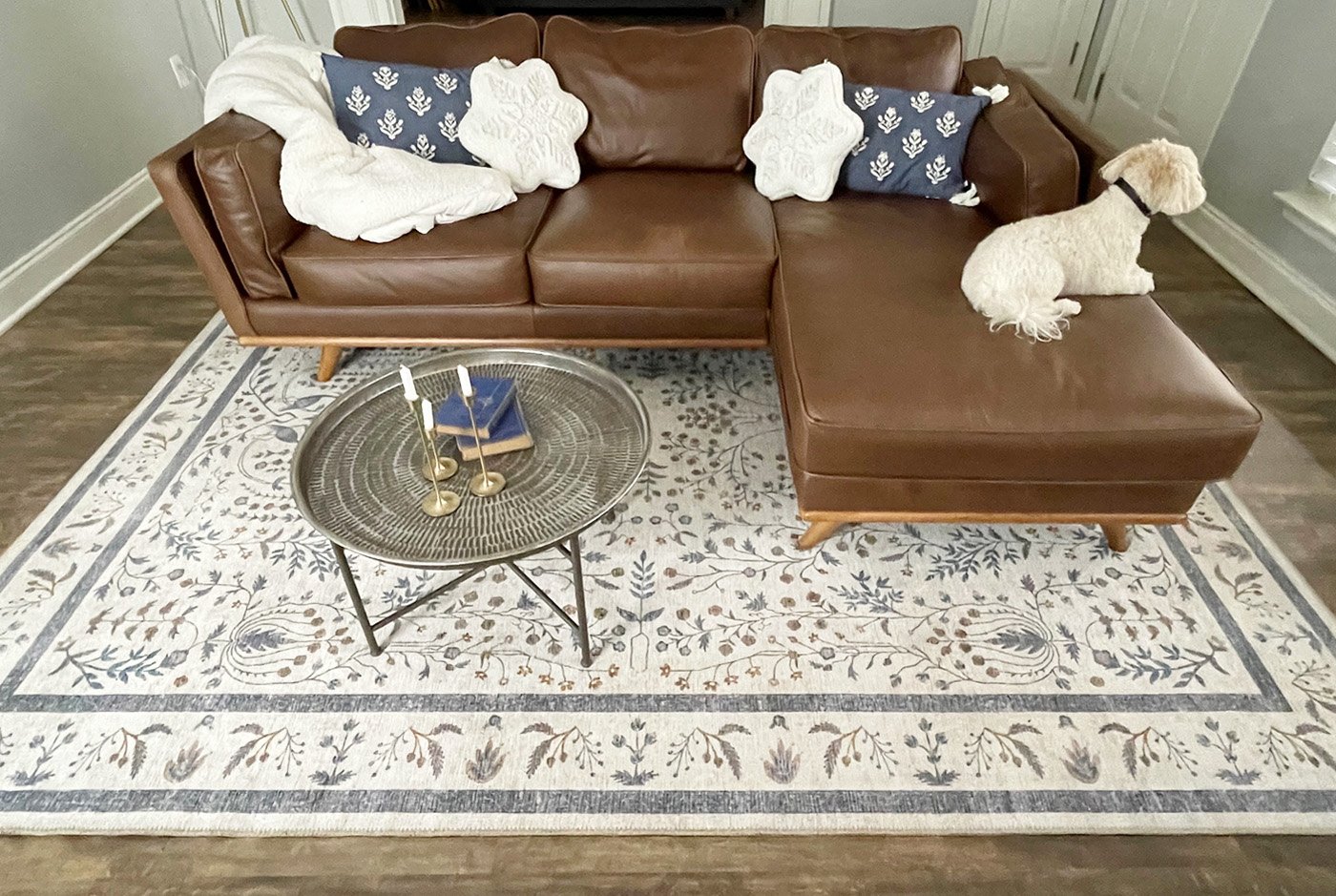 Rifle Paper Co. Rug Review | Tag and Tibby Rifle paper co rug review of the maison wisteria cream in a living room