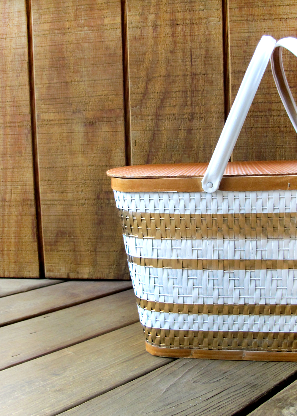 Vintage Hand Painted Picnic Basket