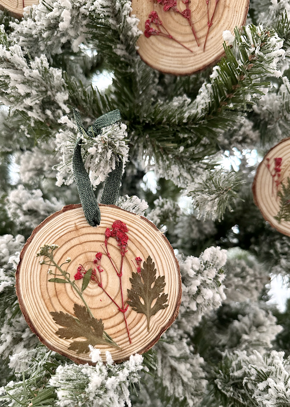 Make Wood Slice Ornaments with Pressed Flowers