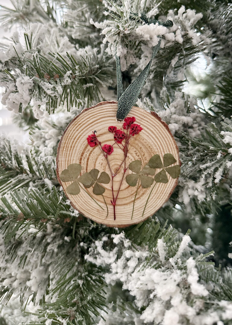 Make Wood Slice Ornaments with Pressed Flowers