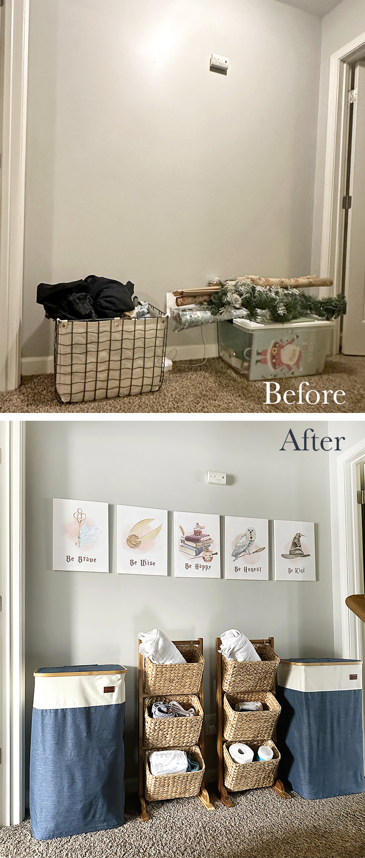 nolinencloset_teenhallway | Tag and Tibby Teen hallway makeover! No linen closet hallway storage and decor