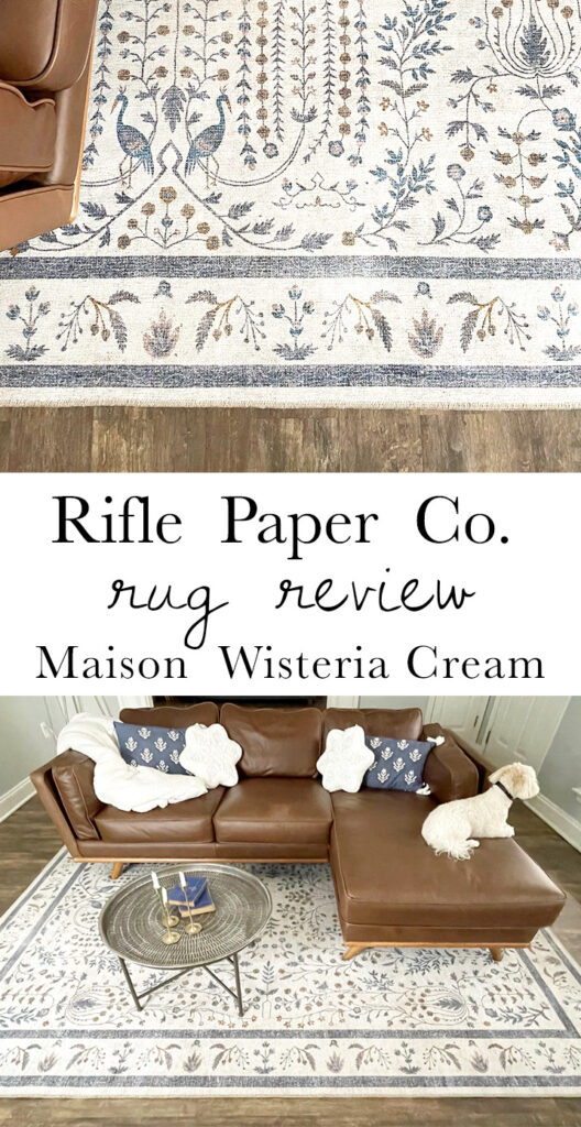 riflepapercorugreview | Tag and Tibby Rifle paper co rug review of the maison wisteria cream in a living room