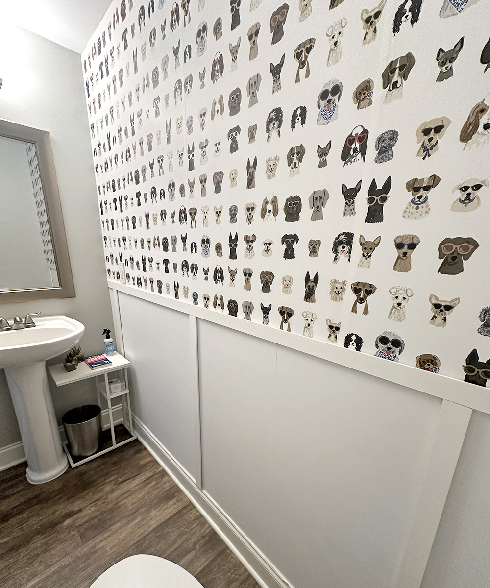 bathroomdogwallpaper | Tag and Tibby How to create faux board and batten, apartment friendly and temporary