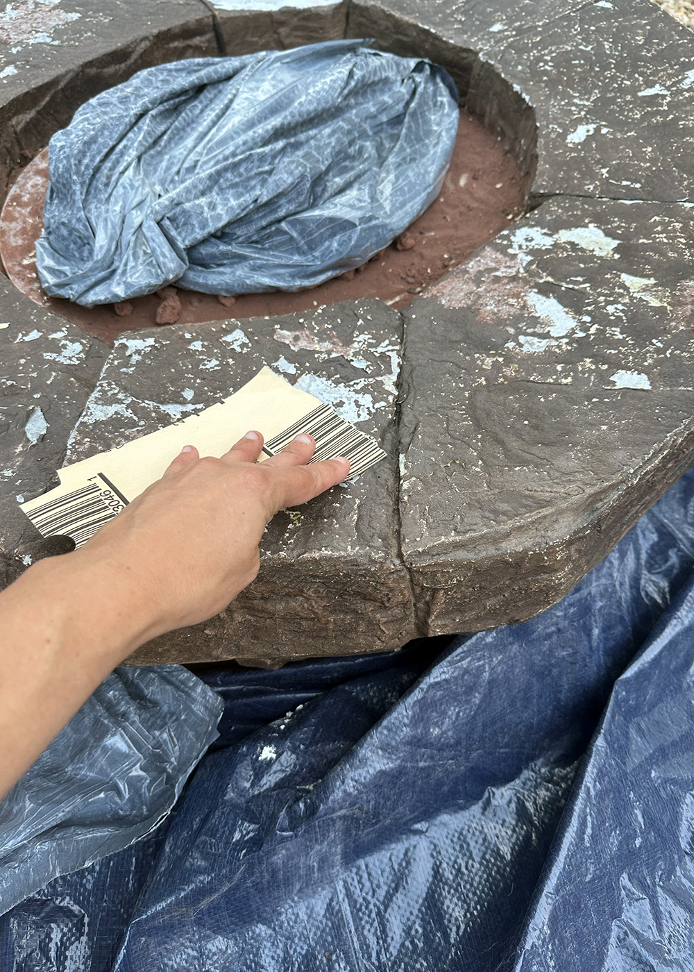 sandpaperfirepit | Tag and Tibby How to restore a fire pit using high heat spray paint, sand the surface that needs to be repaired