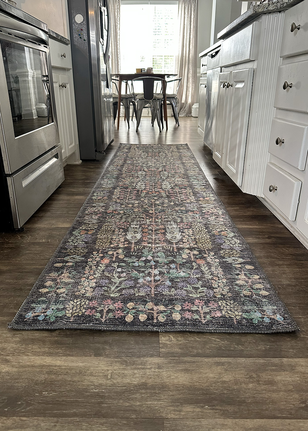 riflepapercorunner copy | Tag and Tibby Rifle paper co runner review. Grove charcoal design in the maison collection
