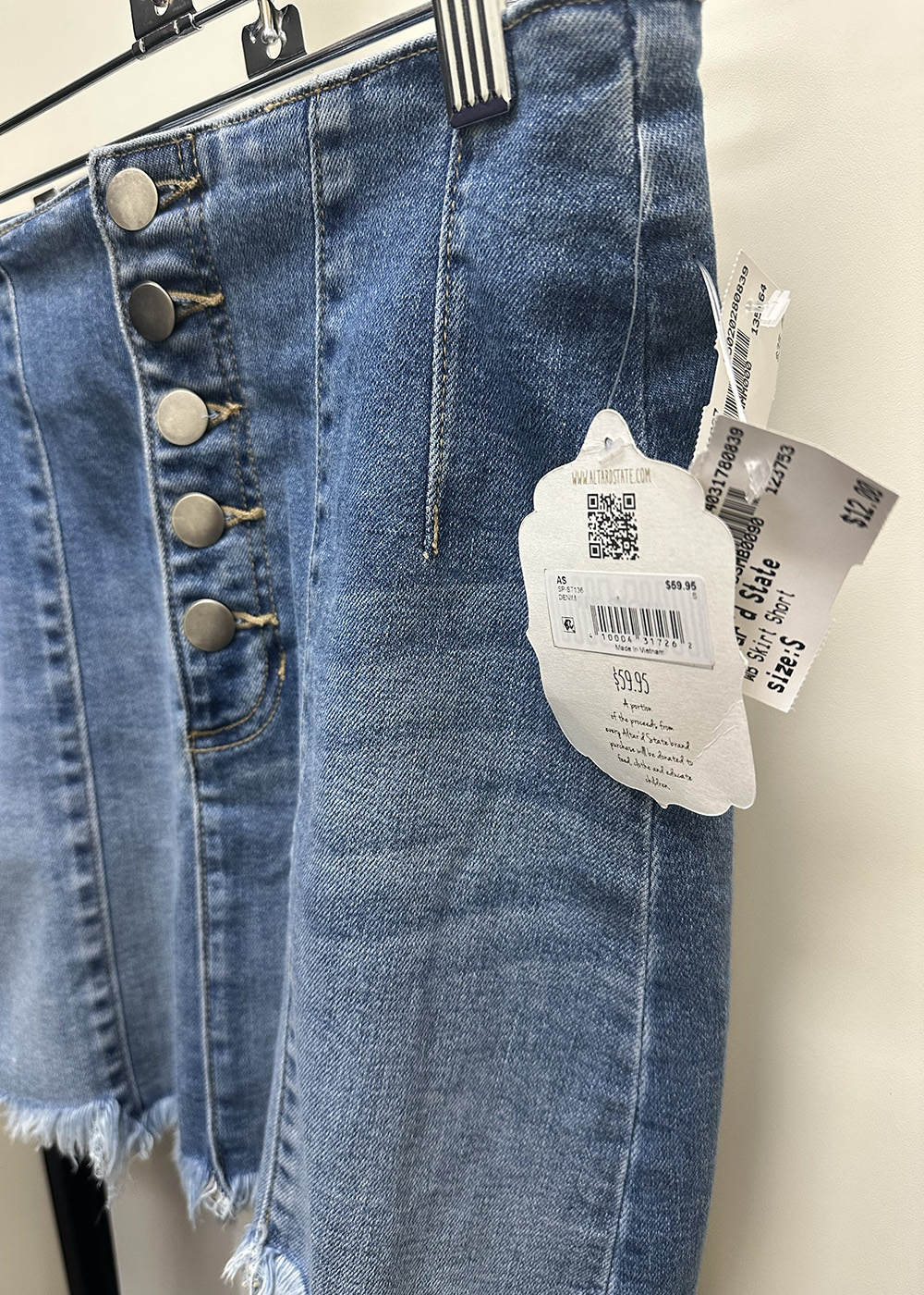 alterdstateskirtconsigment | Tag and Tibby Altar'd State denim skirt with tags at Plato's Closet, 8 Tips for Shopping for Consignment Clothes