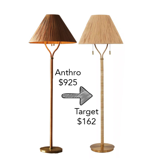 screenshot | Tag and Tibby Anthro rattan floor lamp dupe