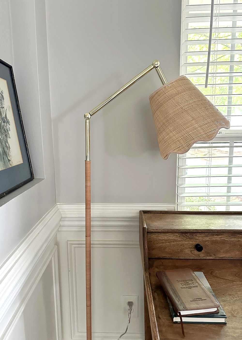scallopedfloorlamp | Tag and Tibby Serena & lily scalloped floor lamp dupe (birch lane) in home office