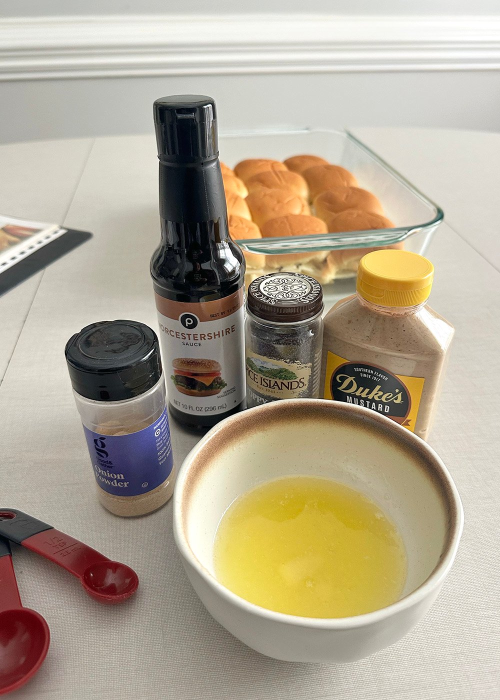 blendfortopping | Tag and Tibby Whisk together melted butter, onion powder, worcestershire sauce, poppyseeds, and spicy ground mustard (or preferred mustard flavor).