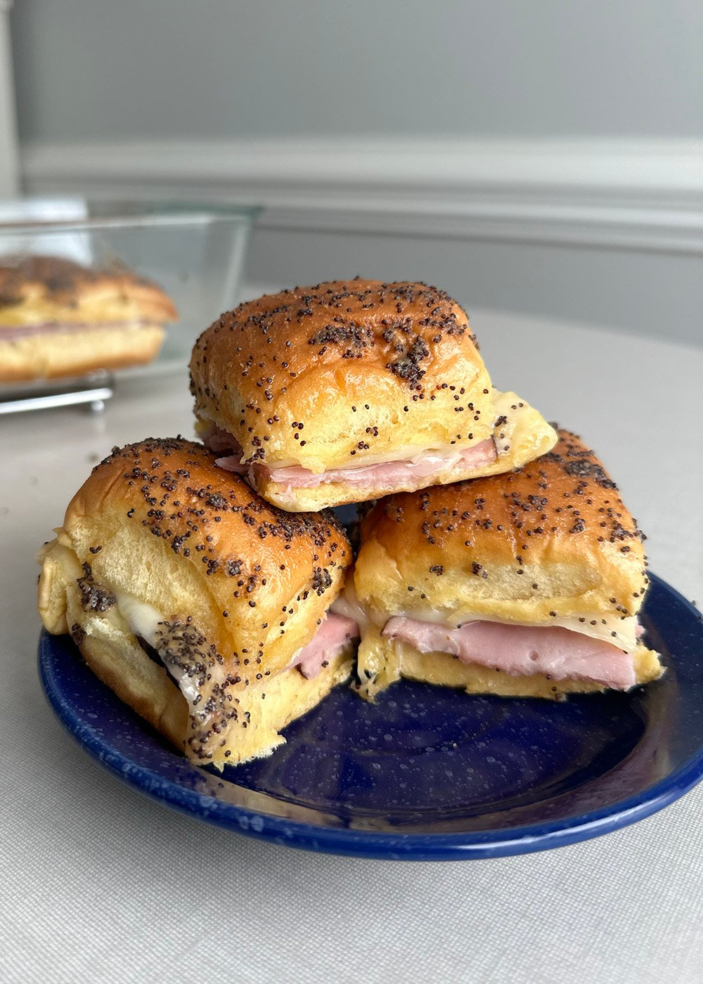 hamrollsonplate2 | Tag and Tibby Ham & cheese sliders with poppyseed topping, lightened recipe
